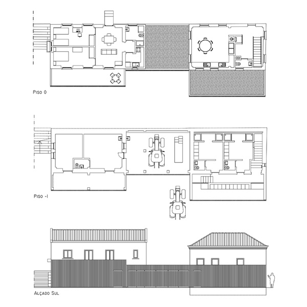 Projeto de reabilitação das Casas dos Jardineiros – Alçado sul. Interior e exterior dos edifícios